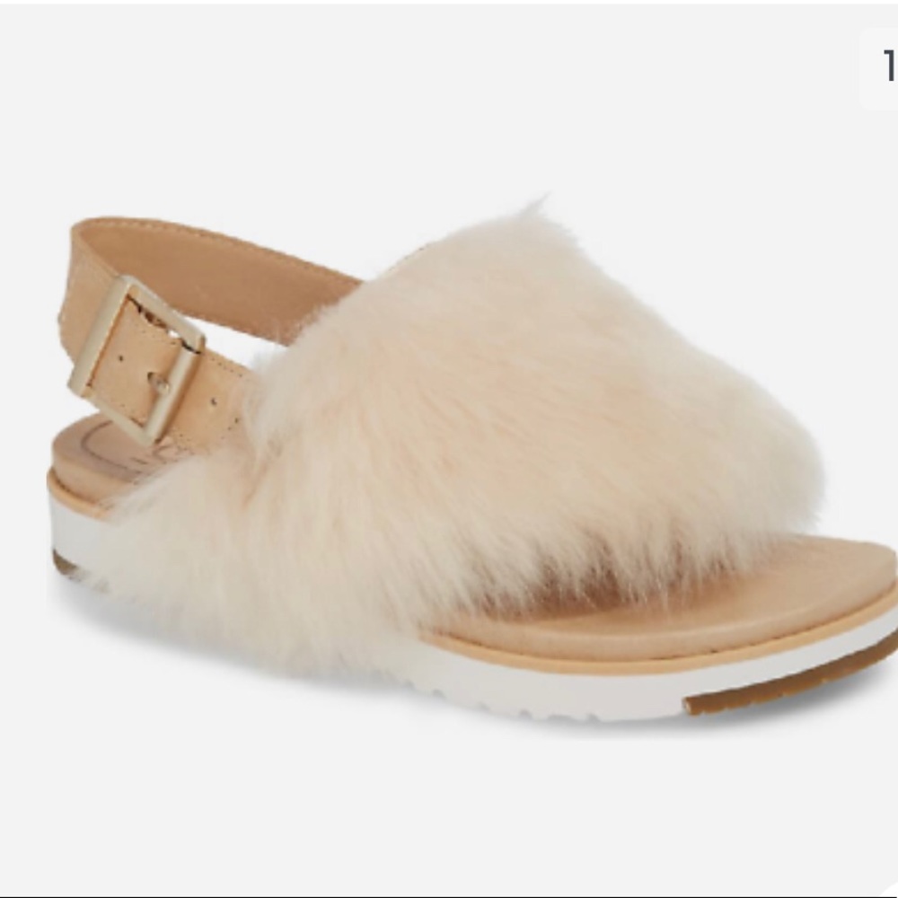 UGG GIRL'S HOLLY FLUFFY SOFT OCHRE SANDALS SIZE 10 used